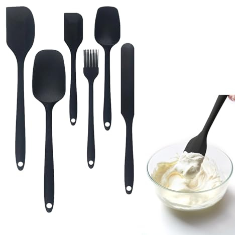 Ensemble de 6 Spatules en Silicone ，Ustensiles de Cuisine Résistants à la Chaleur jusqu’à 315℃, Antiadhésifs et Flexibles, Spatules de Pâtisserie sans BPA pour Cuisson et Mélange (Noir)