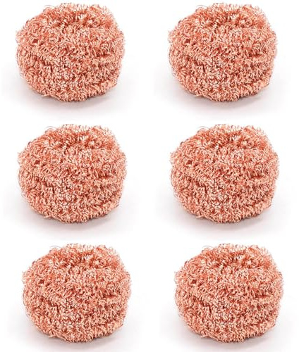 Eponge Cuivre Vaisselle, 6 Pièces Grattoir Cuivre Poele INOX, Brosse pour Plats Et Tampons À Récurer Cuisine, Éponges Métalliques pour Nettoyer Four Grille Salle De Bain Et Ustensiles De Cuisine (6)