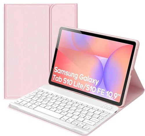 EYERIYO Custodia con Tastiera per Samsung Galaxy Tab (Rosa, S10FE/S9FE/S10Lite)