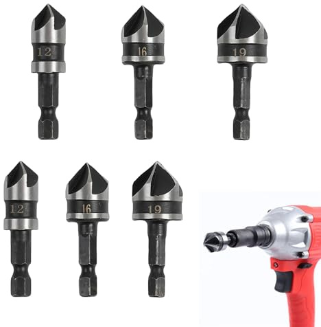 6 Pcs Countersink Drill Bit, Carpenters Tools Counter Sink Drill Bits | Three Sizes Black Countersink Bits Chamfer Tool, Applicable to Wood Ceramic Tile Even Drilling