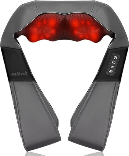 Nekteck 3D masajeador cervical y espalda con calor relajante, shiatsu de tejido profundo masajeador cervical, hombro, espalda y masajeador de cuello Para uso en el hogar/oficinas/automóviles (Gris)