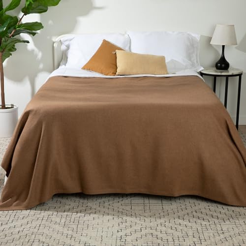 Jet&Bo 100% Camel Hair King Throw Blanket for Bed, Undyed Natural Color, Soft & Durable, Woven Design, 81 x 84”