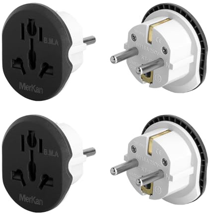 TNSLAND 4PCS Adaptateur Prise Anglaise vers France, Adaptateur Prise USA France UK vers France Type E, Adaptateur International Multi-Appareils, Sécurisé Protection Enfant Voyage Europe Maison Bureau