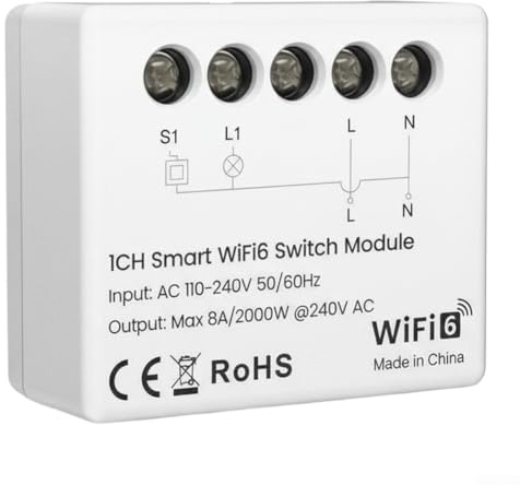 Interruptor inteligente WiFi, mini interruptor de relé inteligente con monitoreo en tiempo real de smartphone, adecuado para automatización del hogar, sala de estar, oficina, dormitorio