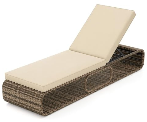 LIFEZEAL Sonnenliege Rattan, Liegestuhl Gartenliege Wetterfest mit 7-Fach Verstellbarer Rückenlehne, Relaxliege Chaiselongue Outdoor mit Liegefläche für Strand, Pool, Garten, Balkon (1, Khaki)