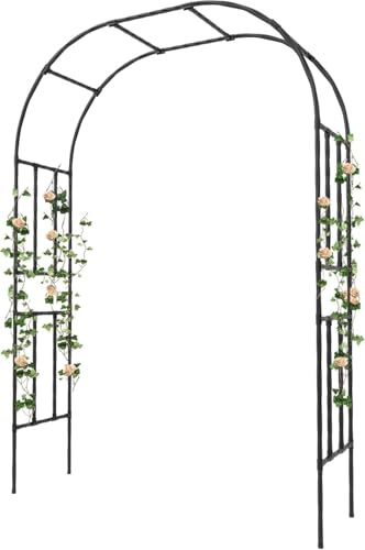 Arche De Jardin Luxueuse en Fer Et PE, Tuyau Revêtu De Plastique Noir 25mm, Arche Complète, Support pour Plantes Grimpantes, Décoration Extérieur Jardin 225x50x267 cm