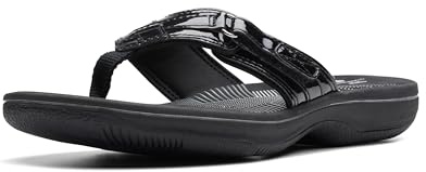 Clarks Women's Breeze Sea Flip-Flop, Black Patent, 9