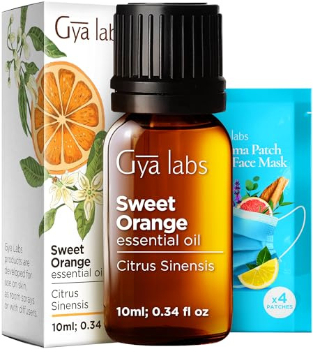 Gya Labs Orange Essential Oil for Diffuser & Skin - 10ml - 100% Pure Natural Sweet Orange Oil for Massage, Face, Cleaning & Candle Making Scent