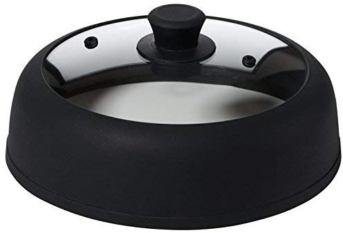 Bezrat Couvercle en verre pour micro-ondes avec poignée en silicone, couvercle anti-éclaboussures, sans BPA, passe au lave-vaisselle, noir (jaune)