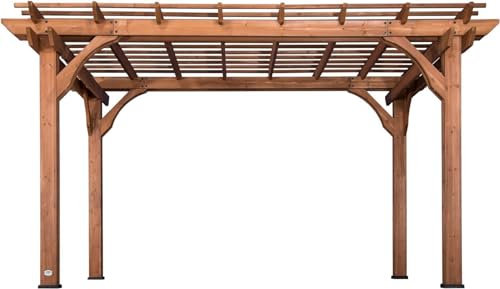 Backyard Discovery 100% Cedar Wood Beaumont Pergola | Outdoor Shelter for Garden, Patio | Trellis Roof | Shade | Heavy-Duty Anchoring | Waterproof & Weather Resistant | 4.3m x 3.1m (14ft x 10 ft)