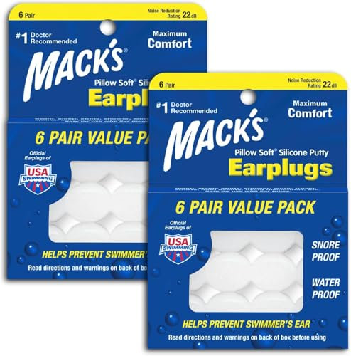 Mack's Pillow Soft Silicone Putty Ear Plugs 6 Pairs Value Pack (2 Packs (12 Pairs), White)