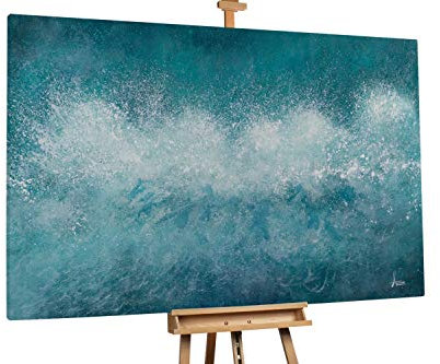 KunstLoft® XXL Gemälde 'Wut des Poseidon' 180x120cm | original handgemalte Bilder | Welle Abstrakt Weiß Blau | Leinwand-Bild Ölgemälde einteilig groß | Modernes Kunst Ölbild
