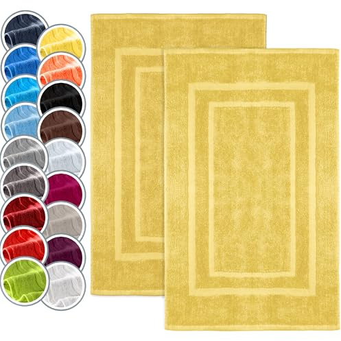 NatureMark 2er Pack Badvorleger | Premium Qualität | 100% Baumwolle | 50 x 80 cm | Duschvorleger Duschmatte Doppelpack | Farbe: Gelb