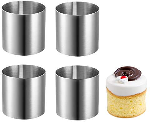Cabilock Set of 4 Round Stainless Steel Mousse Rings – 2.36 x 2 Inch Mini Cake Molds, Professional Food Plating Rings for Rice & Tartare, Small Dessert Holders for Baking & Pastry (Silver)