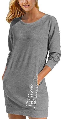 ELFIN Sweatklänning för kvinnor, långärmade klänningar, sweatshirt, klänning, ledig, sportig, långtröja, toppar, miniklänning med logotyptryck, höst, Mörkgrå, L