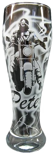 Weizenglas 0,5 l mit Gravur Motorradfahrer biker Chopper Logo und Name personalisiert Glas Bierglas Weizenbierglas Weißbierglas individuell Motorrad Geschenk