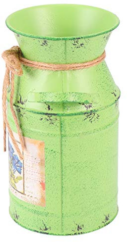 Milisten 1 Pc Florero De Metal Galvanizado Florero Galvanizado Antigua Lata De Leche Antigua Jarra De Leche Antigua Jarra De Flores De Metal con Asa Francés Cactus Arreglo De Flores Secas