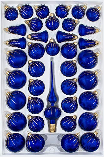39 TLG. Glas-Weihnachtskugeln Set in 'Ice Royal Blau Gold' Regen - Christbaumkugeln - Weihnachtsschmuck-Christbaumschmuck