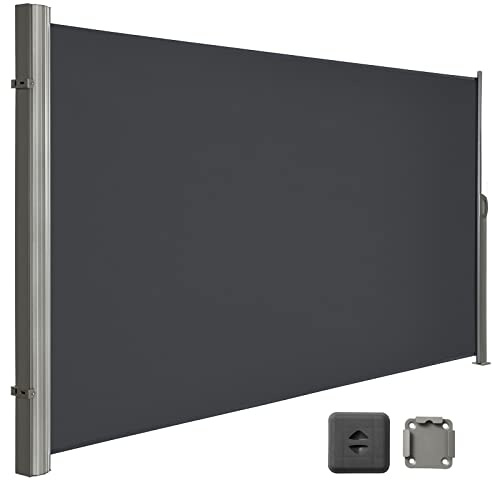 LARMNEE Toldo Lateral, Retráctil con Fijación al Suelo, 180 x 300 cm, Pantalla para Privacidad, Parasol, Resistente al Viento, Toldo Lateral para Balconesy Terrazas, Gris Ahumado EGY183BP02