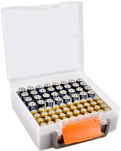 FULLCASE Battery Storage Organizer Holder Holds 72 AA AAA Batteries, Box Cases Garage Container, Home Drawer Organization Dispenser (Case Only) (Transparent, Case Only)