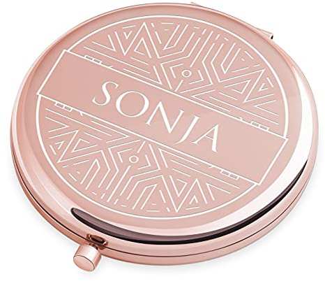 Maverton Klappspiegel mit Gravur - Rosegold - Schminkspiegel mit Vergrößerung - personalisierter Make up Kosmetikspiegel - Reisespiegel für Handtaschen - Geschenke für Frauen - Spiegel rund