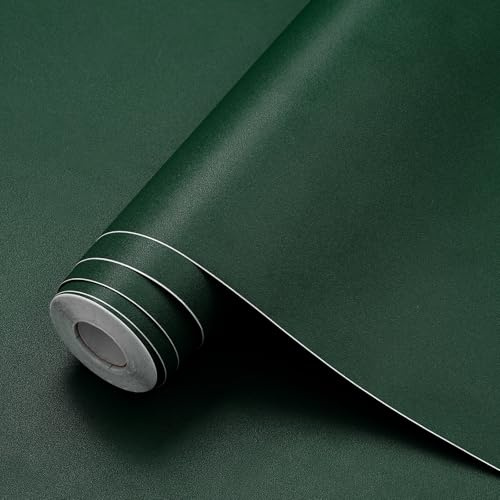 WADILE Tapete zum Abziehen und Aufkleben, einfarbig, Kontaktpapier, wasserdicht, Vinyl, selbstklebend, strukturierte Tapete, entfernbar für Schränke/Arbeitsplatte, Dunkelgrün, 40,4 x 1000 cm