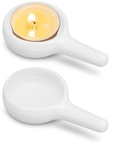 2 Pezzi Portacandele Tealight, Porta Tealight Candle Holder Portacandele Da Tavolo Ceramica Con Cucchiaio in Ceramica Da 4 Pollici Manico per Diffusore Di Aromaterapia (Bianco)
