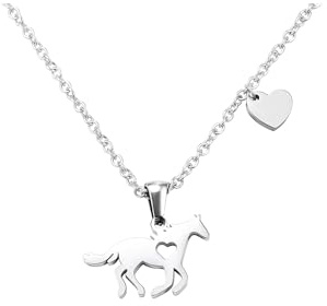 CheersLife Pferd Halskette Für Mädchen Anfang Herz Charme Halskette | Edelstahl Zierlicher Pferdeanhänger Muttertag Geburtstag Schmuck Geschenke Für Mutter Frauen Pferdeliebhaber
