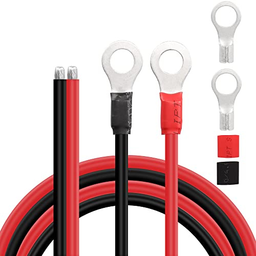 Solar Battery Cable 10 Gauge Power Inverter Cables with 3/8 Ring Terminal | 10AWG Solar Wire Tinned Copper Tray Extension Cable for RV,Auto Car,Boat (1M/3.28FT)