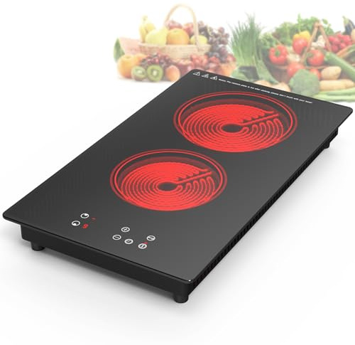 GIHETKUT Electric Cooktop,Built-in and Countertop Electric Stove Top, 2100W 110V Electric Burner 9 Heating Level, Timer & Kid Safety Lock, Sensor Touch Control 2 Burner Electric Cooktop.