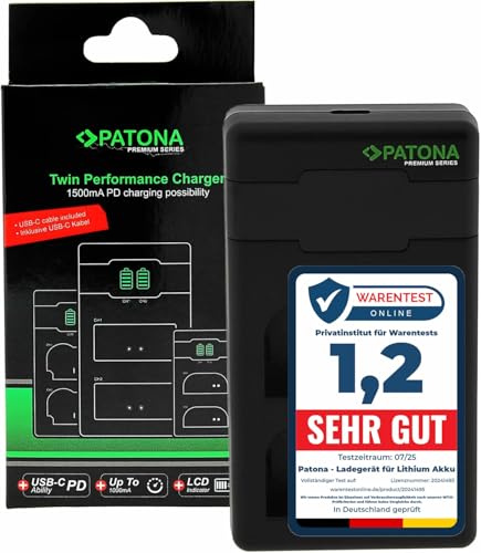 PATONA PD Dual Ladegerät USB-C (1000mA), LCD QC/PD 3.0, für BLX-1 BLX1 Akku | Schnellladung ab 20W Netzteil, kompatibel mit Olympus OM-1, OM1 Mark II, OM-3, OM3