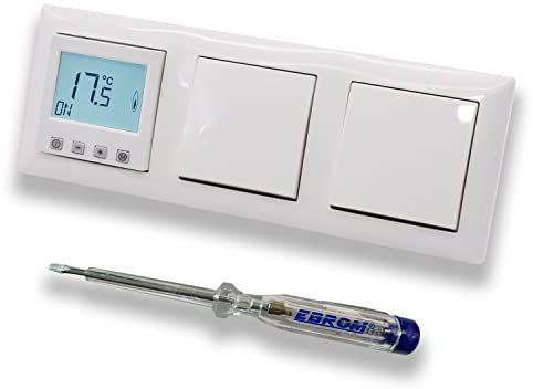 Halmburger Raumthermostat Raumtemperaturregler ERD-55rg DIGITAL in Busch Jäger Balance Si alpinweiß + 2 x Lichtschalter 2000/6 US + EBROM Phasenprüfer z. Montage der Geräte ERD-55 (rg) Fußbodenheizung
