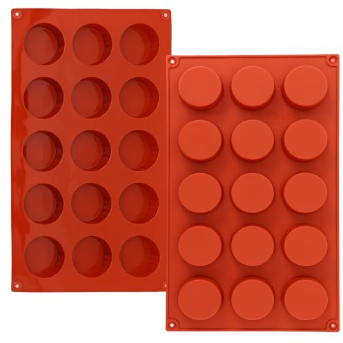 FUGZAUD 2PACK Silicone Cylinder Molds,15-Cavity Round Candy Chocolate Mold, Handmade Soap Silicone Mould, for Mini Muffin, cake,Jelly, Dessert, Ice Cube