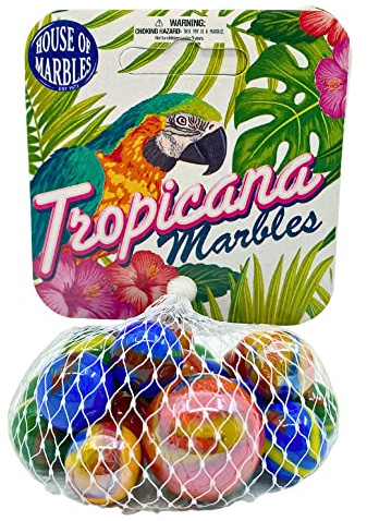 House of Marbles Tropicana Net Bag of Marbles – Colourful Glass Marbles Set for Children – Classic Retro Playground Toy Game in Net Bag Gift