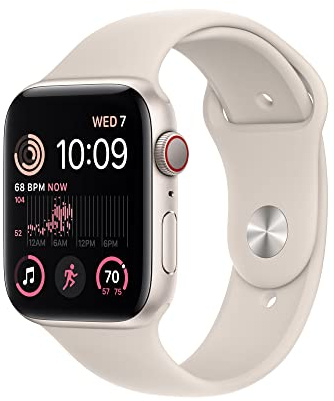 Apple Watch SE (2nd Gen) (GPS + Cellular, 44mm) - Starlight Aluminium Case with Starlight Sport Band, Regular (Renewed)