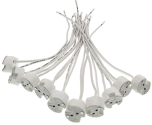 FINELED MR16 GU5.3 LED-Lampenfassung,GU5.3 Fassung mit 12V Kabel - MR16 Bauform - 0,5mm² Kabeldurchmesser - Keramik Sockel - GU 5.3 Fassungen Set Halogen und LED Leuchtmittel (10-Stück)