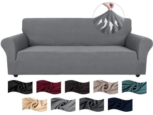 CYCMACO High Stretch Sofa Überzug 4 Sitzer, Sofabezug rutschfest, Couch Bezug Elastischer, Jacquard Sofahusse Mit Armlehnen, Universal Sofa Covers, Couchüberzug Waschbare, Hellgrau