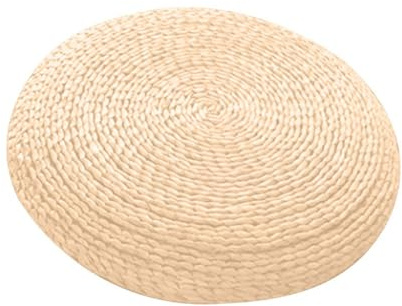 Cuscino da Seduta Piatto in Paglia, Cuscino Rotondo Futon in Rattan Intrecciato in Stile Giapponese, Cuscino Piatto in Paglia Traspirante Versatile per Tappetino da Yoga Pouf Morbido(30 cm/bianco)