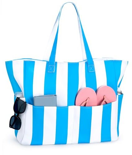 benpen Strandtasche XXL Familie mit Reißverschluss,Badetasche Groß Wasserdicht,Schwimmbad Tasche mit mehreren Taschen, Grosse Einkaufstasche Faltbar Umhängetasche Tragetasche Shopping Bag Reisetasche