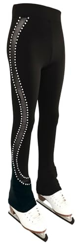 LIUHUO - Pantalones de Patinaje sobre Hielo para niñas y Mujeres, de Malla elástica para Patinaje artístico, Leggings con Diamantes de imitación