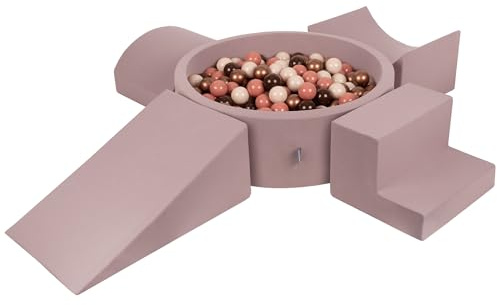 KiddyMoon Spielplatz Aus Schaumstoff Mit Rund Bällebad (300 Bälle) Ballgruben Für Babys Spielbad Hindernisläufen, Erikafarben:Braun/Kupferrot/Pastellbeige/Lachsfarben