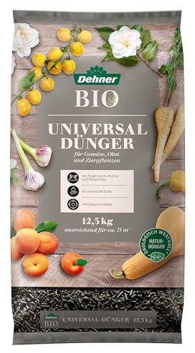 Dehner Bio-Dünger, hochwertiger Dünger für Gemüse / Obst / Zierpflanzen, organischer NPK-Humusdünger, ökologisch wertvoll, mit Regenwurm-Humus / Mykorrhiza, 12.5 kg, für ca. 75 qm