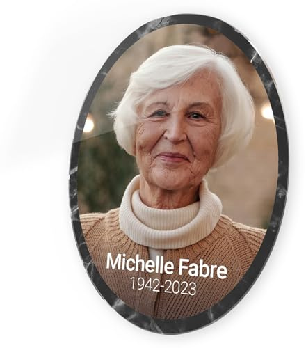 Gedenk-Medaillon oval mit Foto personalisierbar Grabschild mit oder ohne Rand, Plexiglas, Klebebefestigung, Format 12 x 16 cm