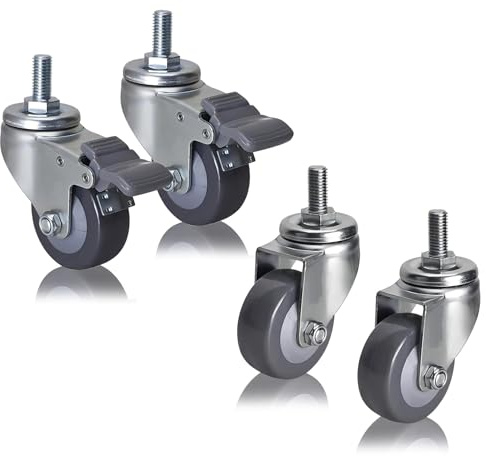 Schwerlastrollen Ø 63mm 75mm 100mm Lenkrollen Mit Gewinde M12 4 Stück, Keine Spuren & Leise Polyurethan-rollen Mit Bremse, Ersatz Rollen Für Trolleys, Möbelroller Werkbank Rollen(Swivel+Brake,63mm/2.5