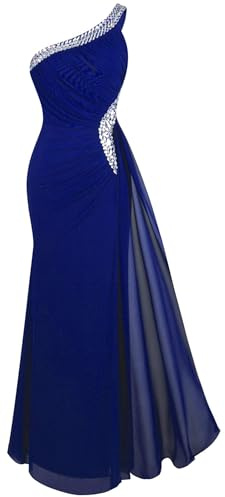 Angel-fashions Abito da Sera Morbido da Donna con Nastro Increspato e Bordatura Blu Reale 46