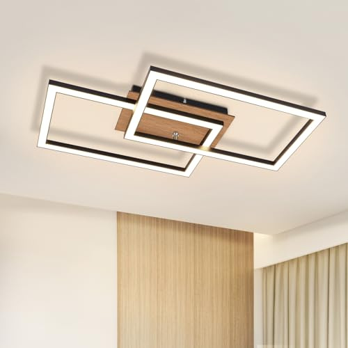 CBJKTX LED Deckenleuchte Modern Deckenlampe Holz 3000K Warmweiß | Schlafzimmerlampe Schwarz Rechteck Design 24W Küchenlampe Flurlampe Wohnzimmerlampe Küche Wohnzimmer Schlafzimmer Esszimmer