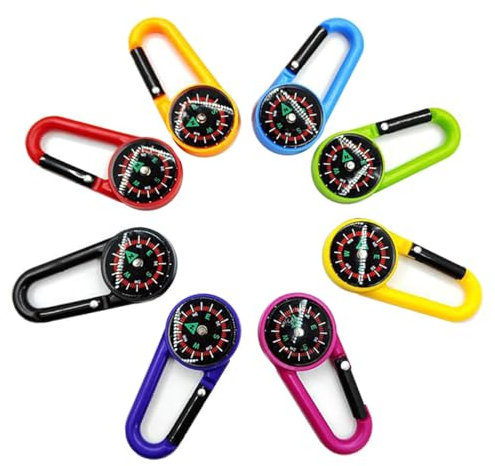 Kompass mit Karabiner, Kompass für Kinder, Mini Kompass Schlüsselanhänger Kompass Kompass Kompass Klein Kompass Outdoor Kompass Nautischer Kompass Karabiner Geschenke für Kinder 8 Stück