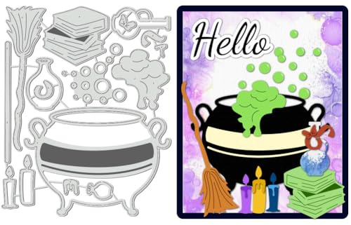 BENECREAT Cauldron Hexen Besen Kohlenstoffstahl Schneiden stirbt, 130x161mm Halloween-Thema Prägung Schablonen Vorlage für die Herstellung von Foto dekoratives Papier Scrapbooking, 0,08cm dick