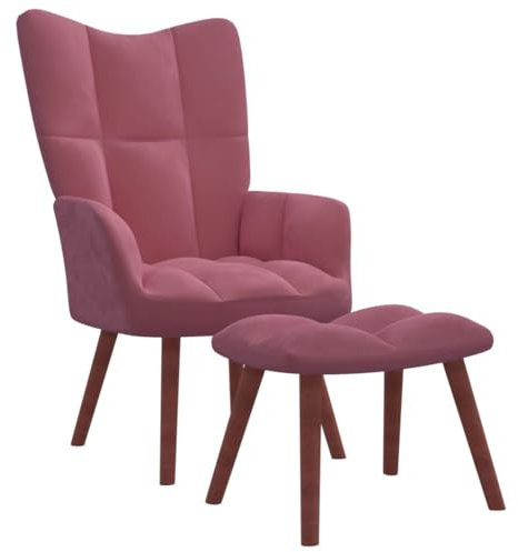Myheimly Relaxsessel mit Hocker,Sessel mit Stahlrahmen Holzbeinen,Relaxstuhl Polsterstuhl mit Armlehne,Fernsehsessel Polstersessel Wohnzimmer,Modern Samt Sessel Rosa,Mit Fußablage