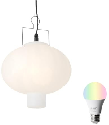 Qazqa - Modern Smart Outdoor Hängelampe I Pendellampe I Pendelleuchte Weiß 35cm inkl. Wifi A60 - Pion I Außenbeleuchtung - Kunststoff Rund - LED geeignet E27
